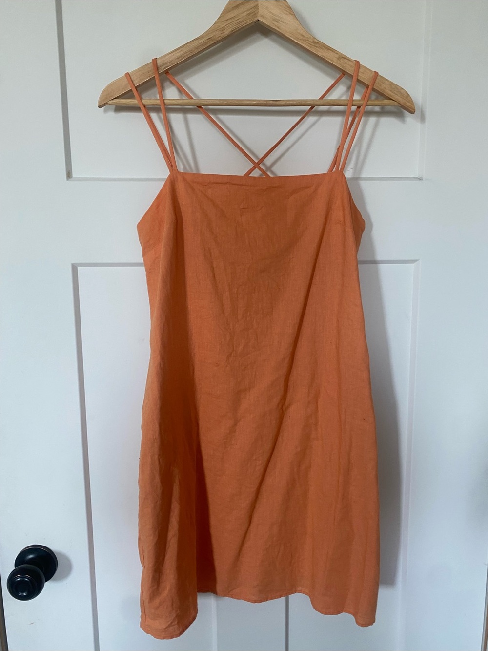 H&M Orange Double-Strap Mini Linen Shift Dress